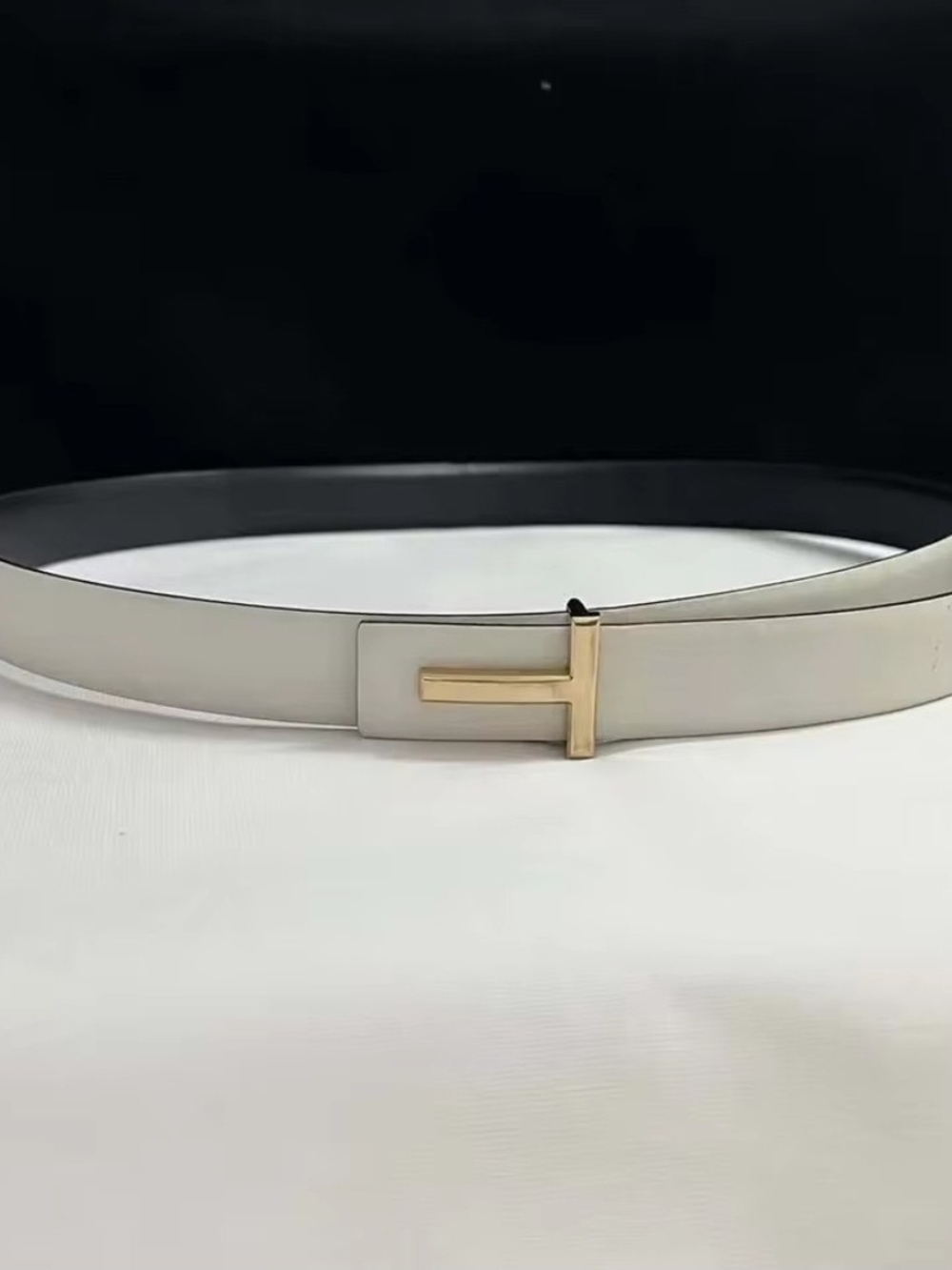 White Leather Belt with Gold T Buckle